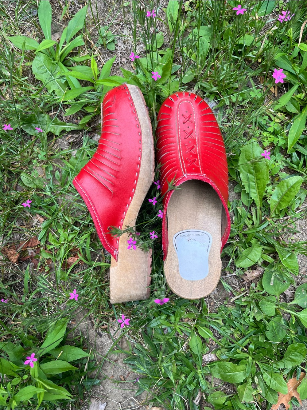 Women's Red Slip-On Clog Mules with Cushioned Footbed